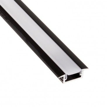 Profil din aluminiu pentru banda LED cu difuzor opac, montaj incastrat, NEGRU 2 m