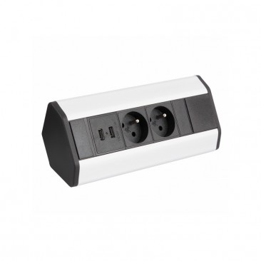 Sistem de Prize Corner Box USB Aluminiu cu 2 Prize Schuko,Cablu de 1.8m si Port USB Dublu IP20 230V